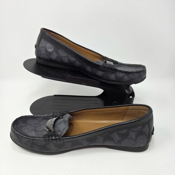 Coach Olive Loafers Black Gray Signature Logo Print Canvas Leather Size 8 - Picture 2 of 4
